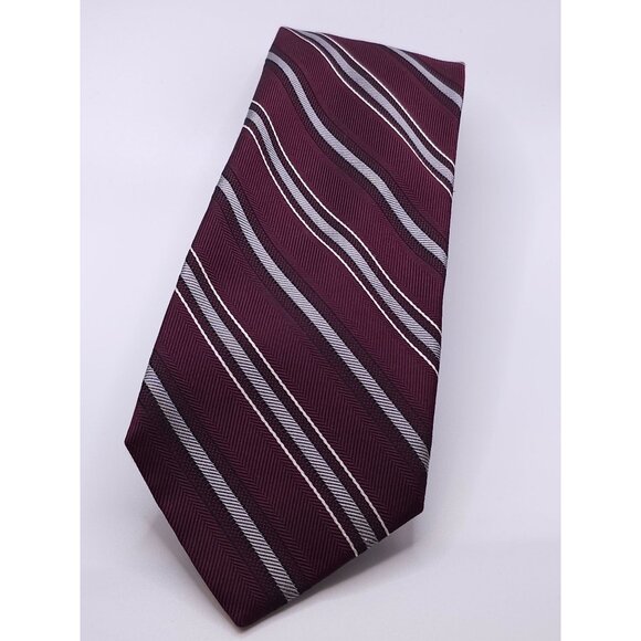 Jos. A. Bank Signature Collection Burgundy & Silver Striped 100% Silk Men's Tie - Picture 14 of 14